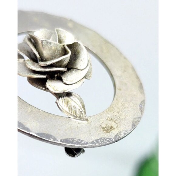 Rare Vintage Sterling Silver Floral Design Pin Flower Circle Brooch Lapel Pin - Picture 6 of 8